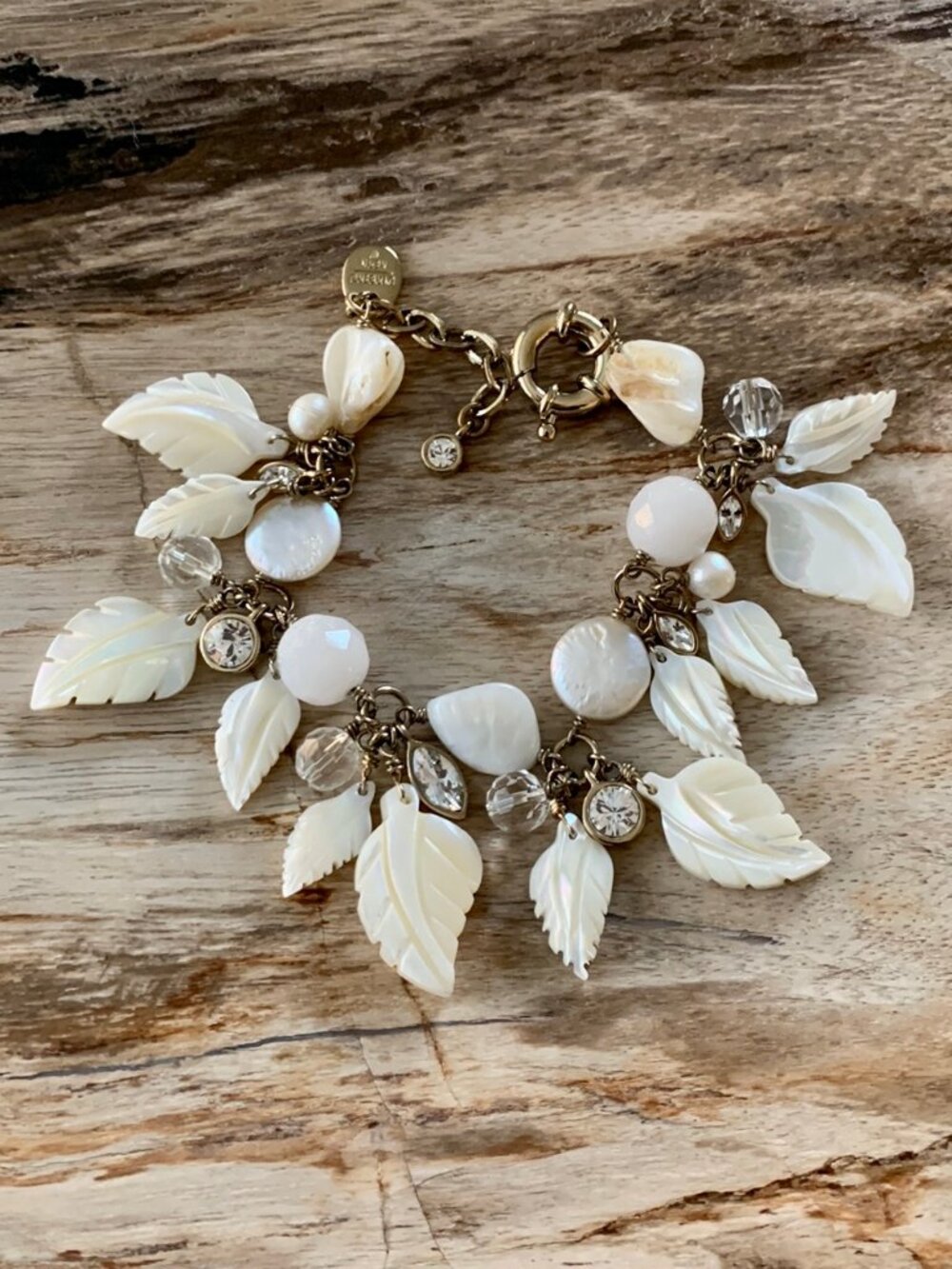 Dyrberg/Kern Nobelia Mother of Pearl and Swarovski leaf bracelet
